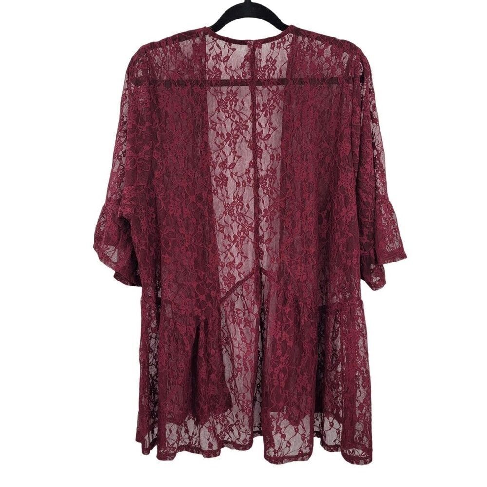 Time And Tru Lace Cardigan Maroon Peplum Ruffle Bel 3/4 Sleeves Tunic XXL